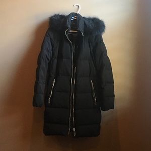 Black down mid length coat